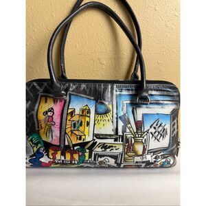 “Biacci Hand-Painted Genuine Leather Tote Bag – Artist Studio Design –